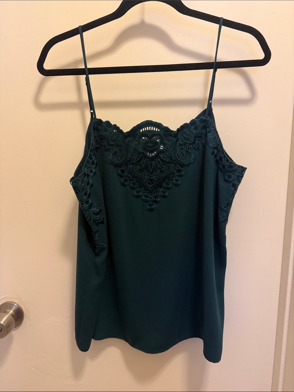 CAbi Dark Teal Lace-Trim Camisole